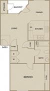 1 Bed 1 Bath 747 square feet floor plan A1A