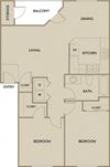 2 Bed 1 Bath 901 square feet floor plan B1B