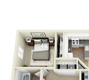 1 Bed - 1 Bath, 722 sq ft floor plan