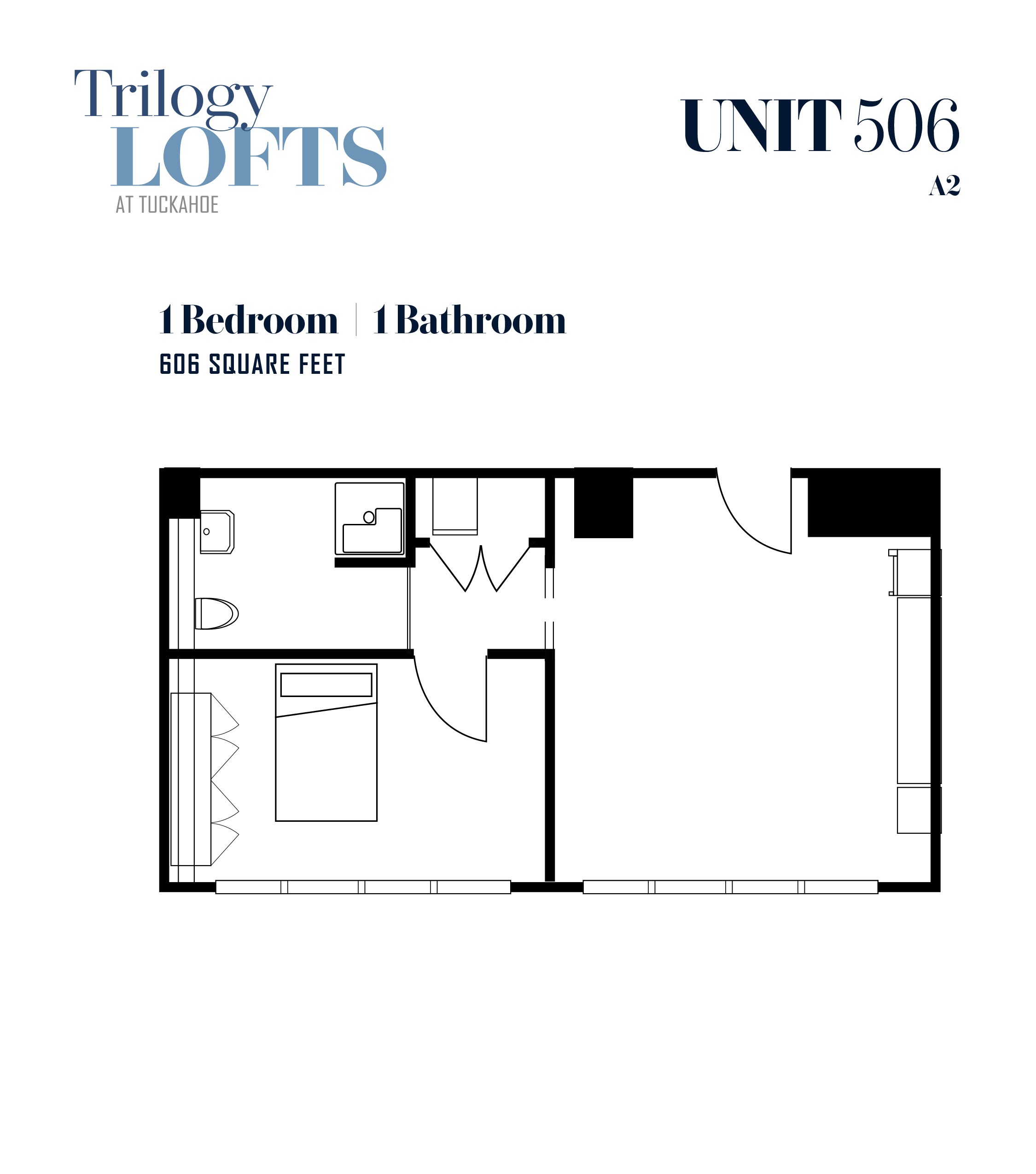 A floor plan for a 600 square foot unit with one bedroom and one bathroom.