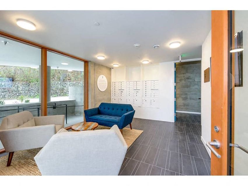 Apartments in Seattle for Rent-Inspire Fremont- Lobby with Windows, Lounge Seating, and Overhead Lighting - Photo Gallery