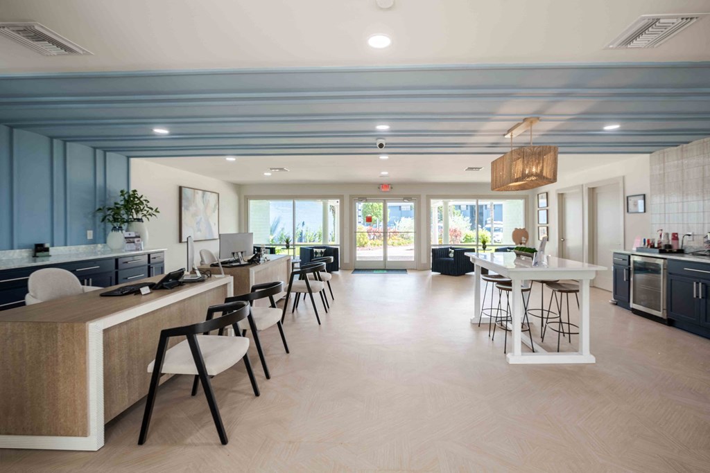 Leasing office with seating at The Marley at Trout River in Jacksonville, Florida.