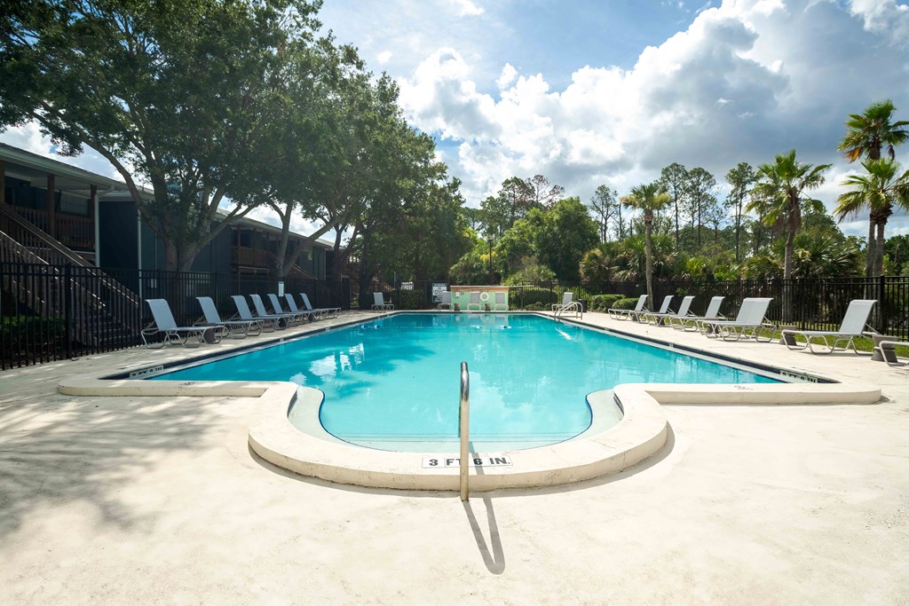 Resort-style swimming pool at The Marley at Trout River in Jacksonville, Florida.
