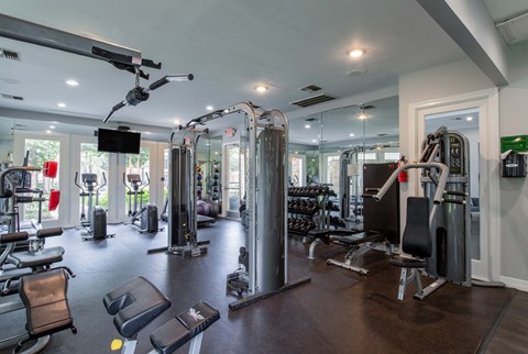 State-of-the-art fitness center at Sagewood at Westchase apartments in Houston, Texas.