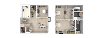 two layouts of a room with a bedroom and a bathroom