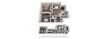 a stylized floor plan with a bedroom and a living room