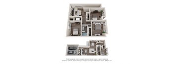 a stylized 3d floor plan of a 2100 sq ft apartment