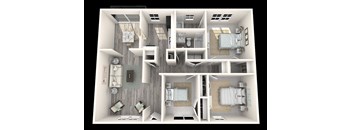 3 Bed, 2 Bath, 1300 sq. ft. Willow floor plan