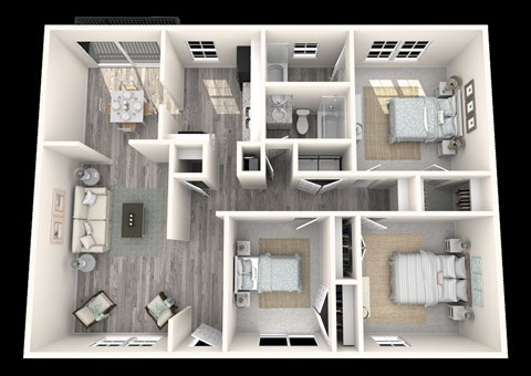 3 Bed, 2 Bath, 1300 sq. ft. Willow floor plan