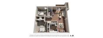 2 bedroom 1 bathroom floor plan at Woodlake Villas apartments in Orlando FL 1053 sq ft pet-friendly apartment in Southeast Orlando