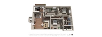3 bedroom 2 bathroom floor plan at Woodlake Villas apartments in Orlando FL 1285 sq ft pet-friendly apartment near Downtown Orlando