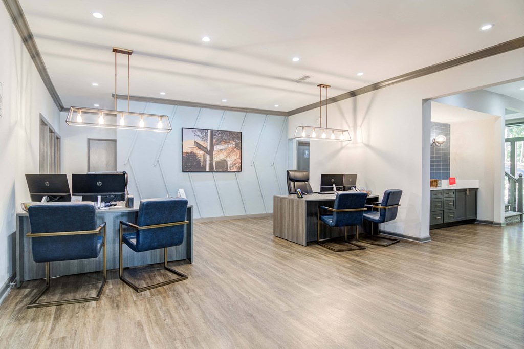 Leasing office at Wyndcliff Galleria in Smyrna, GA, featuring comfortable seating and a welcoming reception area.