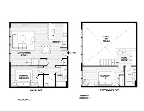 a floor plan of two different layouts of a small house
