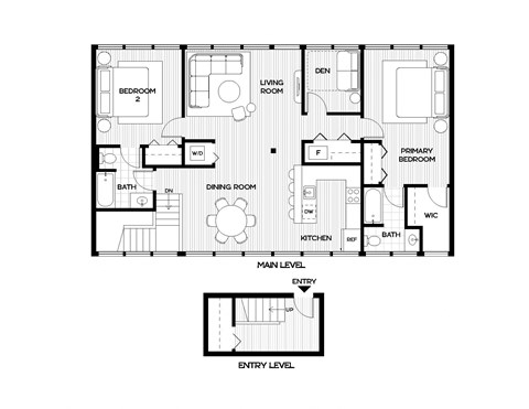 a floor plan of a residence with bedrooms and a bathroom