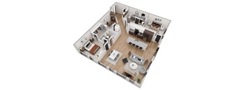 a 3d floor plan of a small apartment