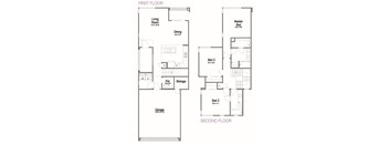 A drawing of a house layout with a first and second floor.