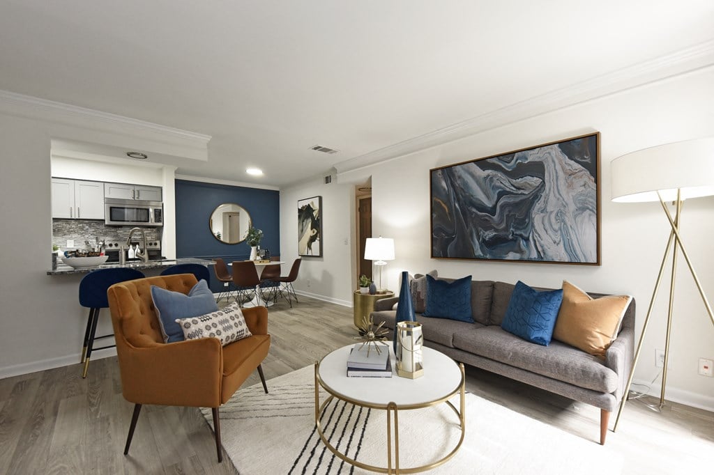 Open living area with modern design at Vetra West End Apartments in Nashville TN