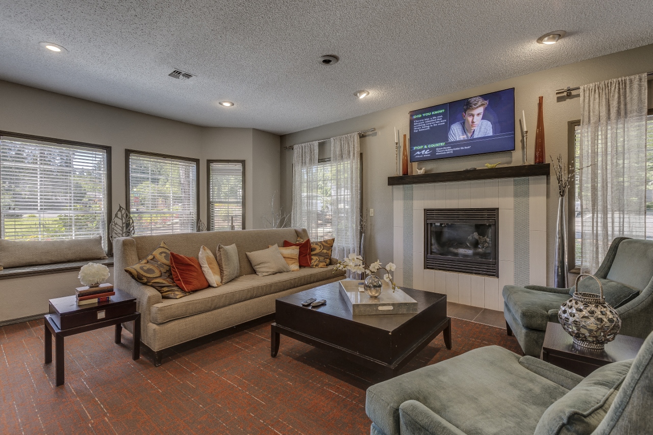 Indoor Fireplace in Living Rooms  at Cedar Crest, Beaverton