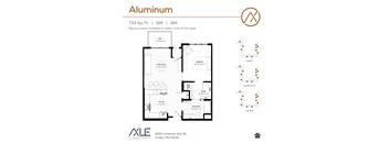 A floor plan for an Aluminum apartment with a balcony and patio available on select units.