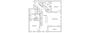 A black and white image of a house floor plan with a balcony.
