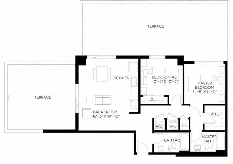 2 Bed 2 Bath 1,014 square feet floor plan B3