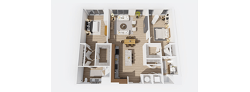 A top-down view of a modern apartment layout.