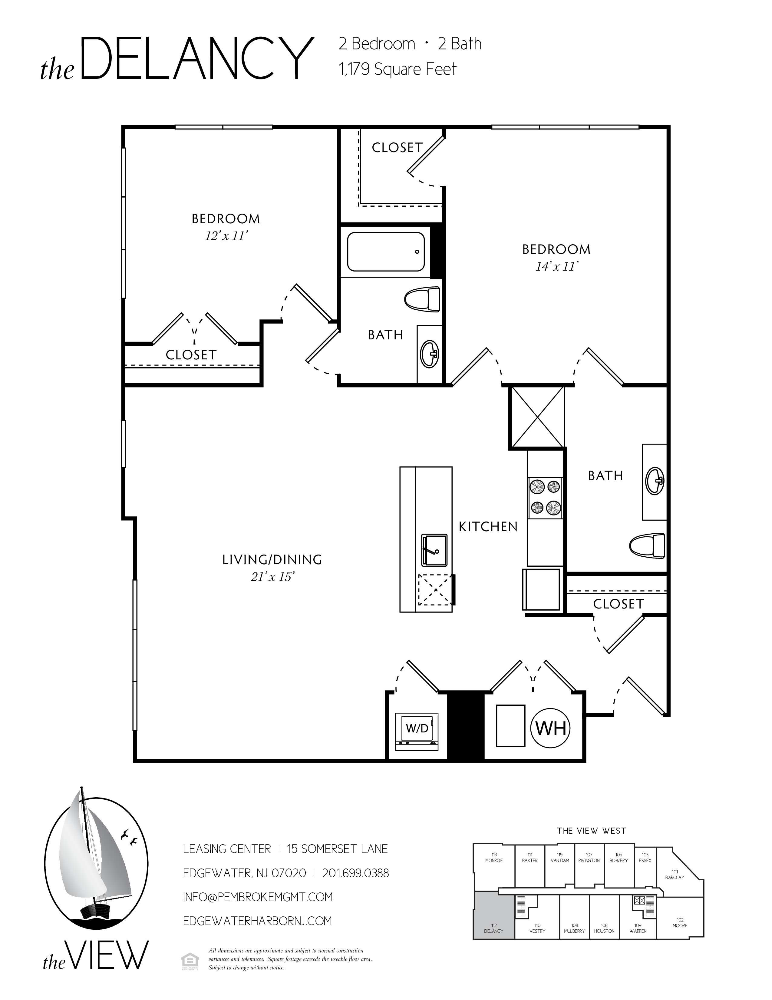 A black and white image of a floor plan for a property called The Delancy.
