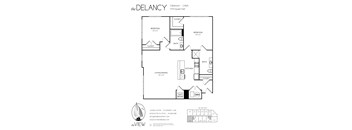 A black and white image of a floor plan for a property called The Delancy.