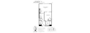 A black and white image of a floor plan for a studio apartment.
