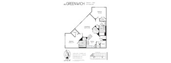 A floor plan for a 2 bedroom, 2 bath apartment at the Greenwich.