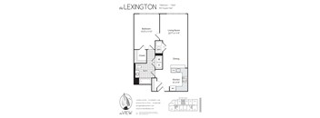 A floor plan for a property called The Lexington, showing a bedroom, living room, dining area, bathroom, kitchen and closet.