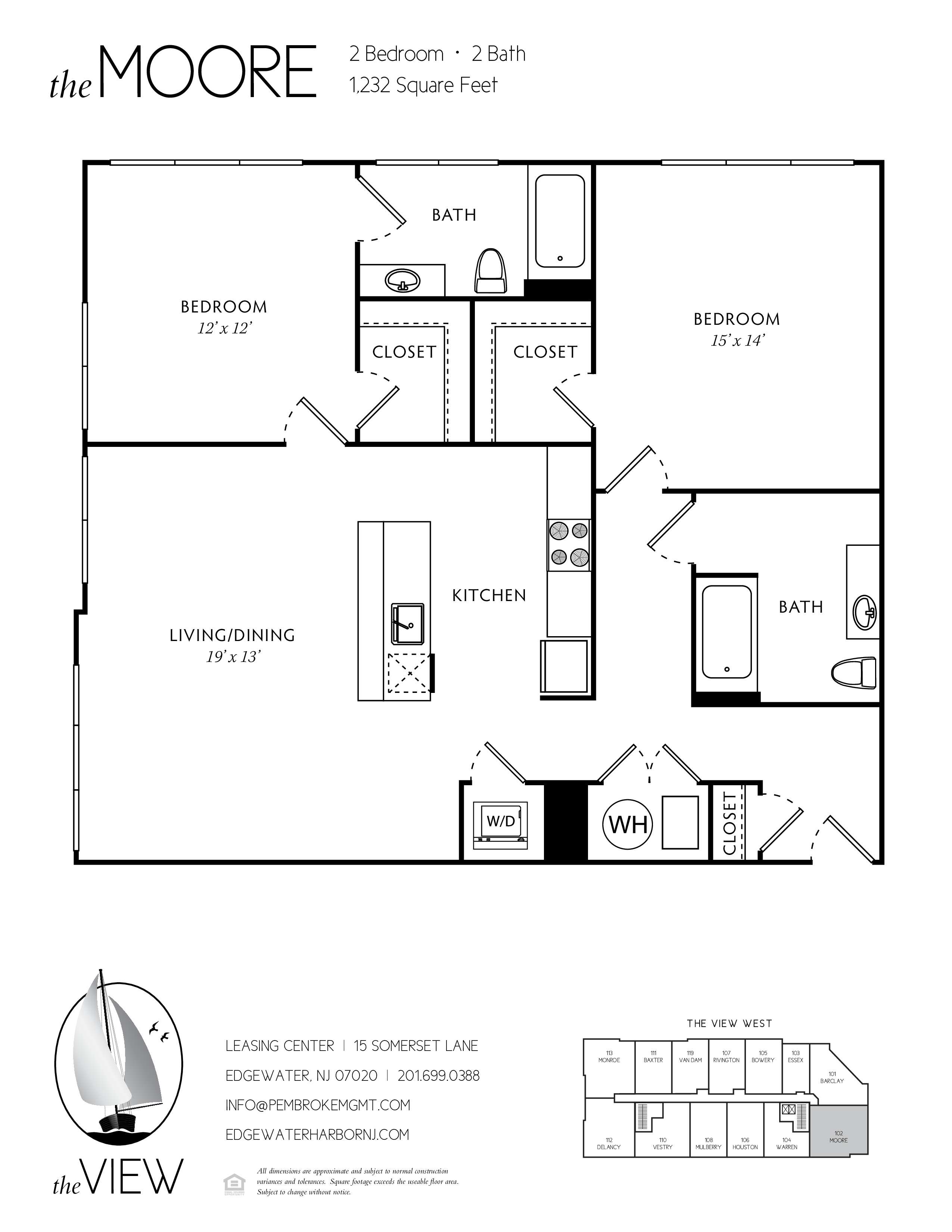 A floor plan for a property with two bedrooms and two bathrooms.