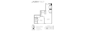 A floor plan for a Murray apartment with a living room, bedroom, kitchen, and closet.