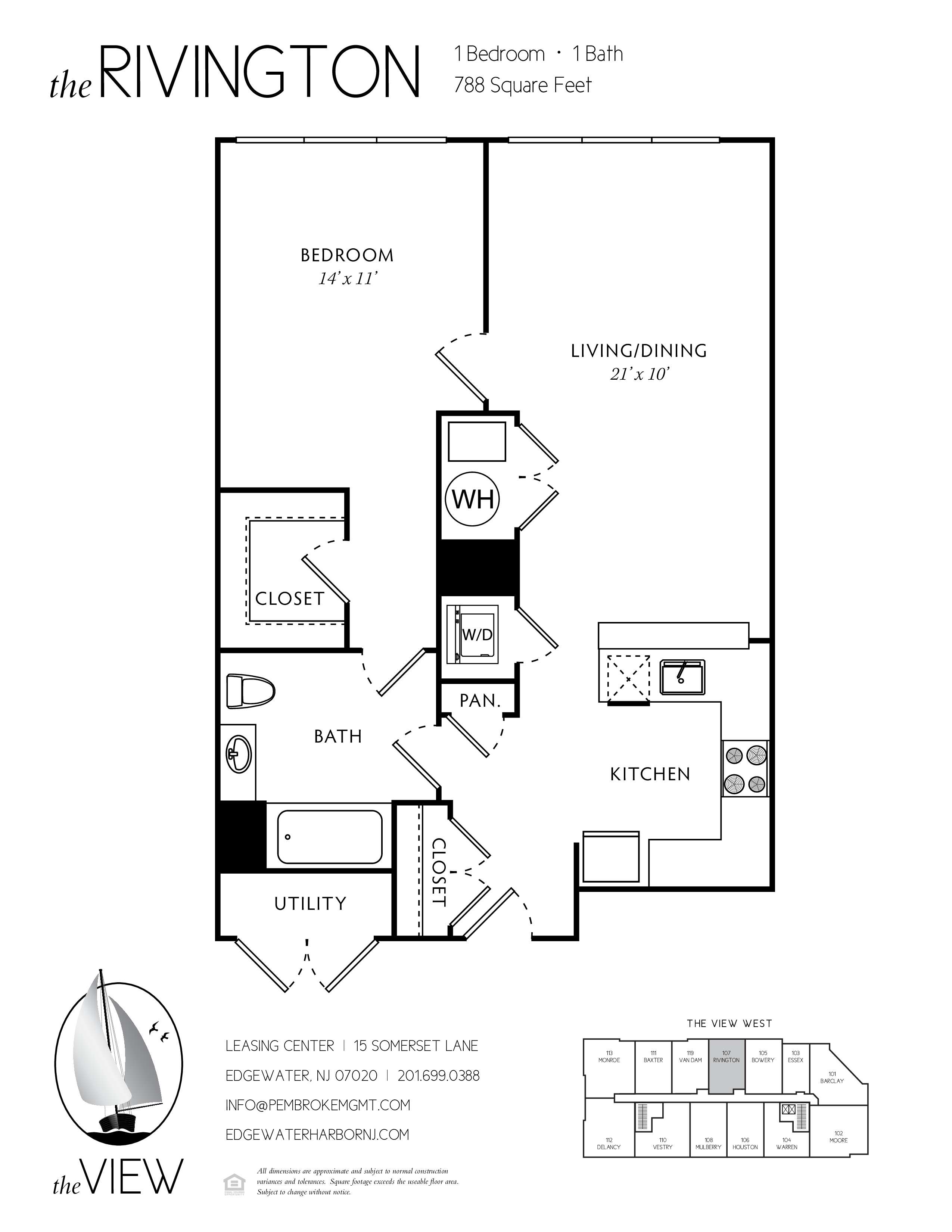 A black and white image of a floor plan for a property called The Rivington.