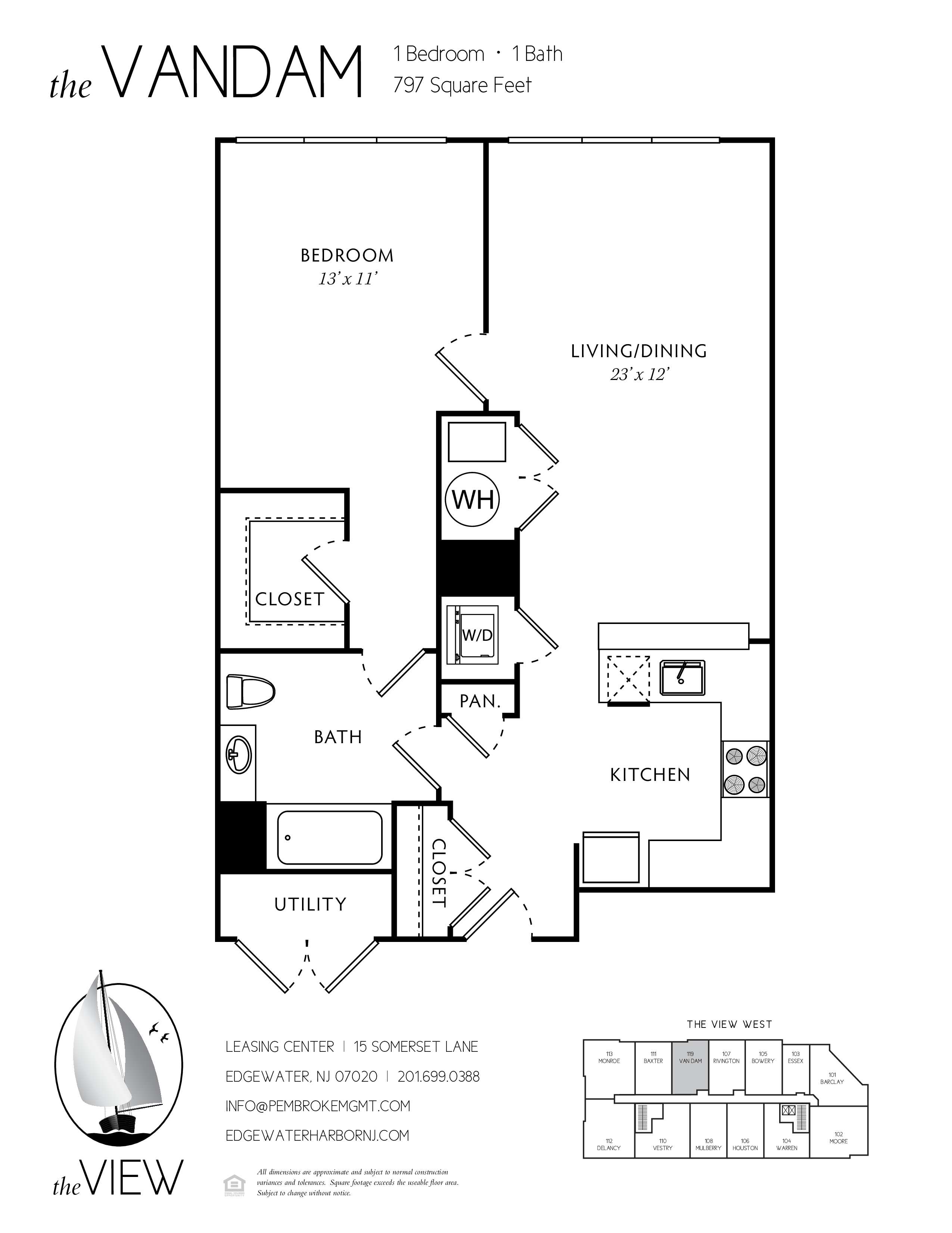 A black and white image of a floor plan for a property called The Vandam.