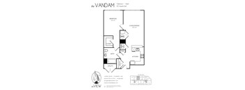 A black and white image of a floor plan for a property called The Vandam.
