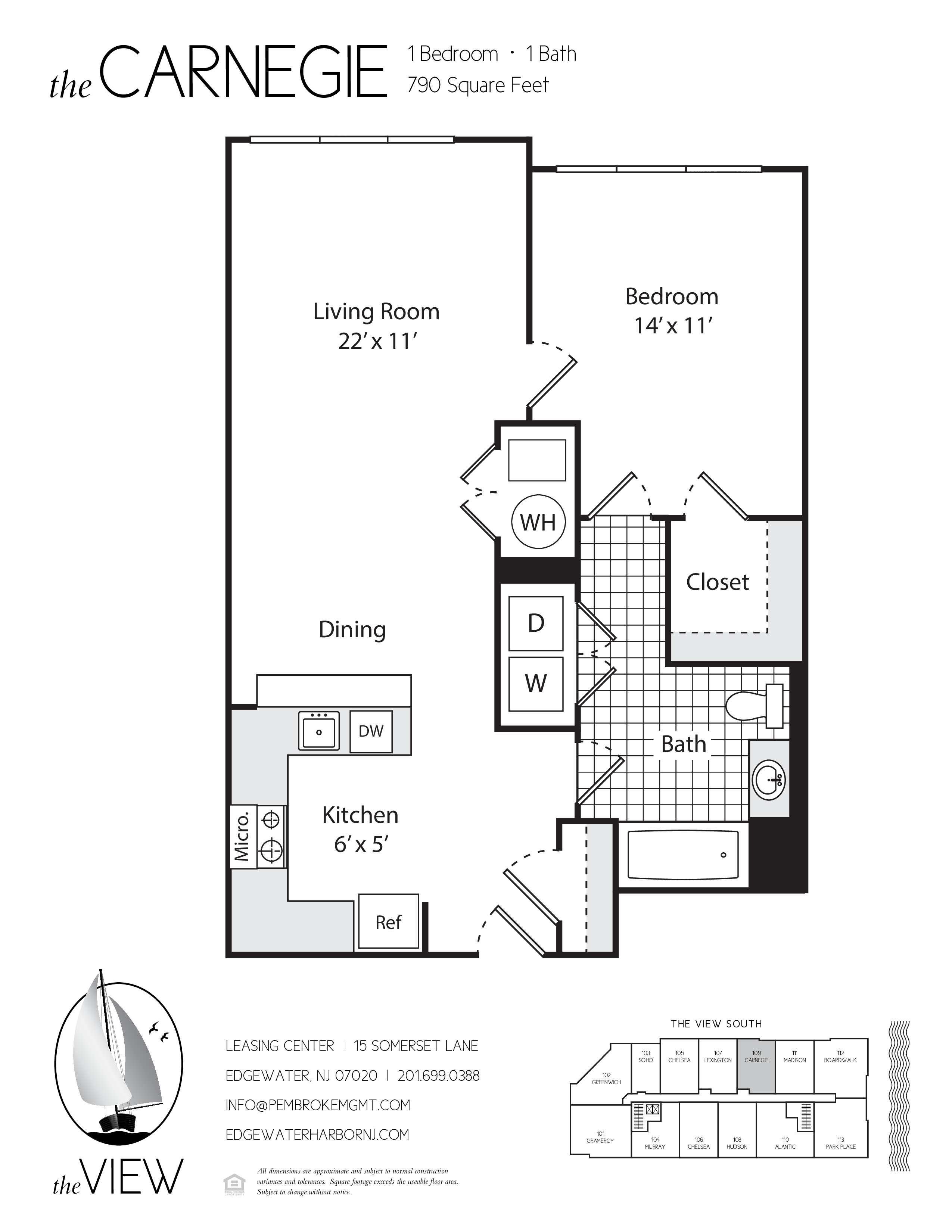 A black and white image of a floor plan for a property called The Carnegie.