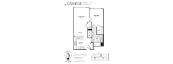 A black and white image of a floor plan for a property called The Carnegie.