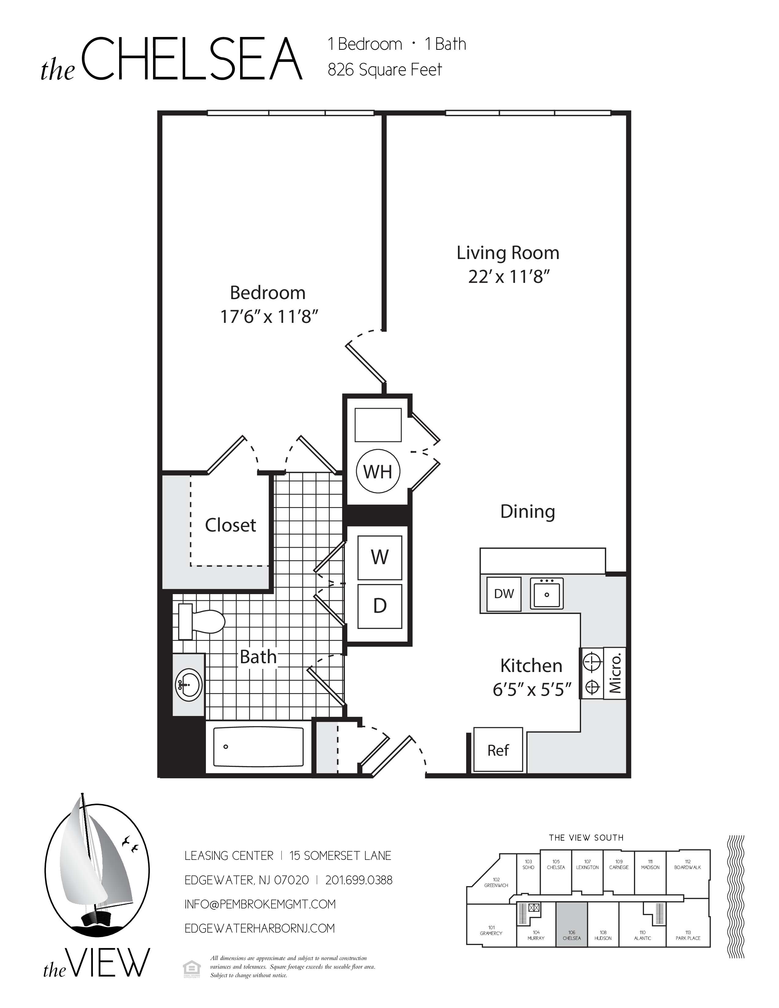A floor plan for an apartment at the View South in Edgewater, MN.