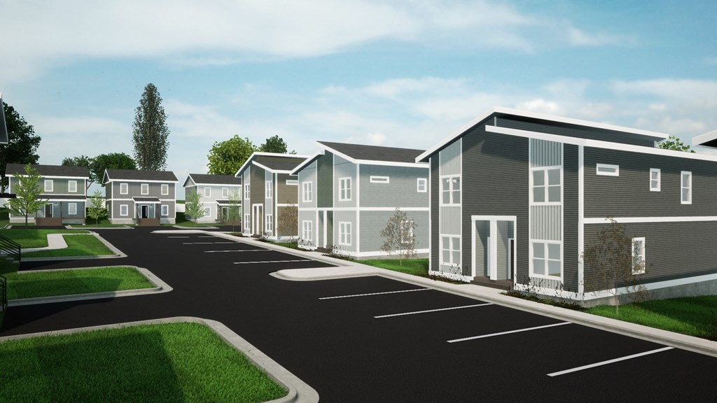 a rendering of a row of houses on a street