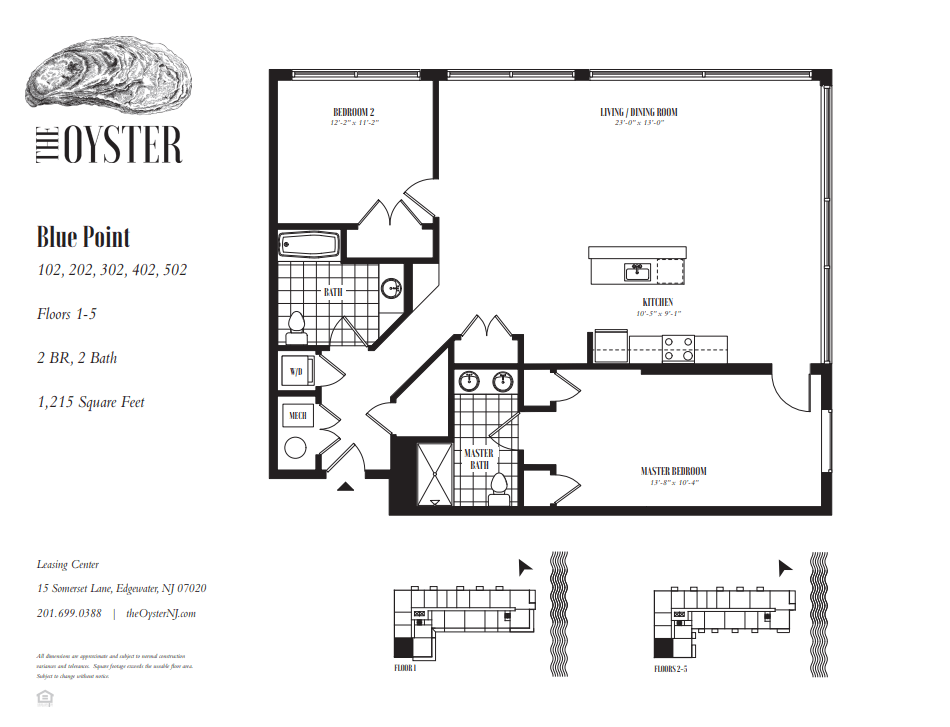 A floor plan for a property at Blue Point shows a 2 bedroom, 2 bath home with a garage.