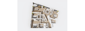 A 3D floor plan of a residential property.