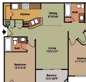 3 Bed - 2 Bath |1306 sq ft floorplan 3 Bed - 2 Bath |1306 sq ft floorplan