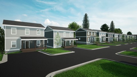 a rendering of a row of houses in a neighbourhood