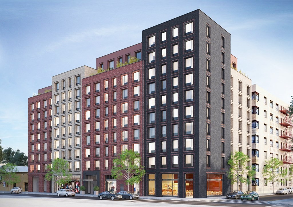 a rendering of an apartment building on a city street