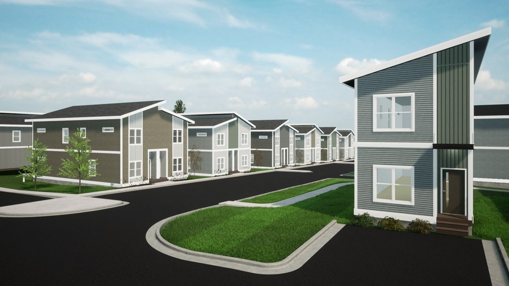 a rendering of a row of houses on a street