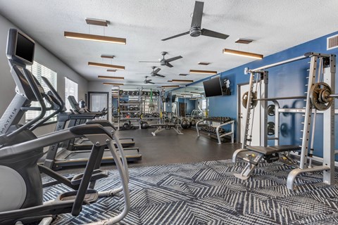 Equipped fitness center at The Greens at Braelinn in Peachtree City, Georgia.
