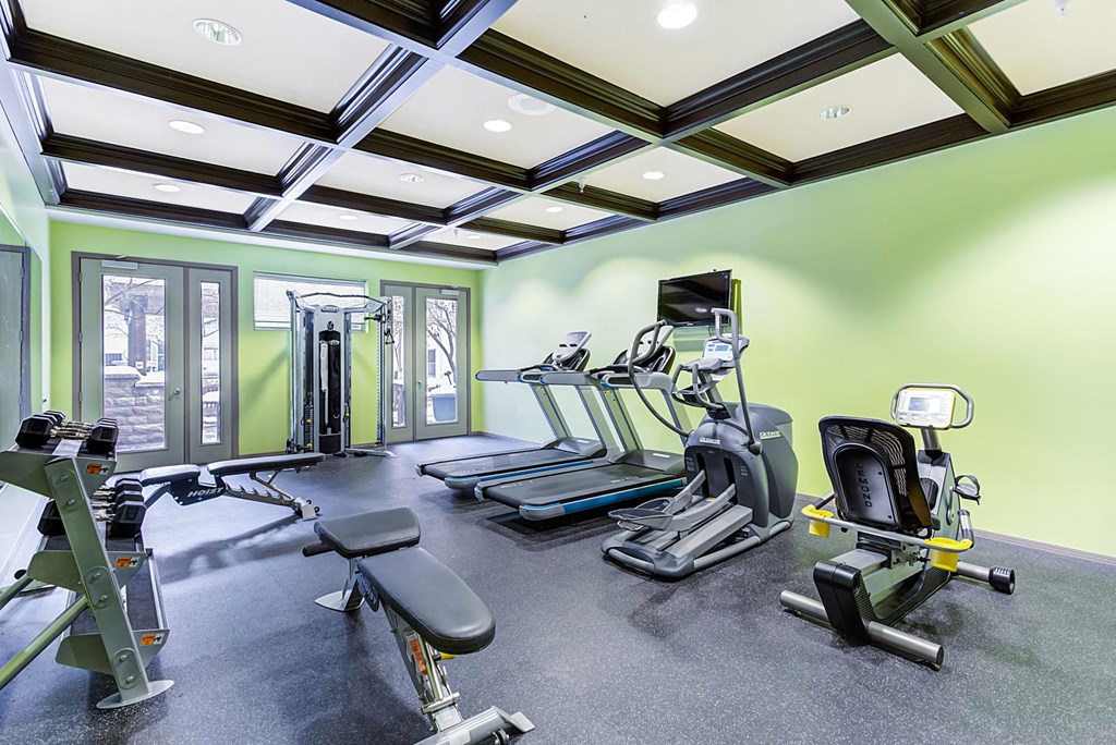 spacious fitness center at Uptown Lake Apartments, Minneapolis