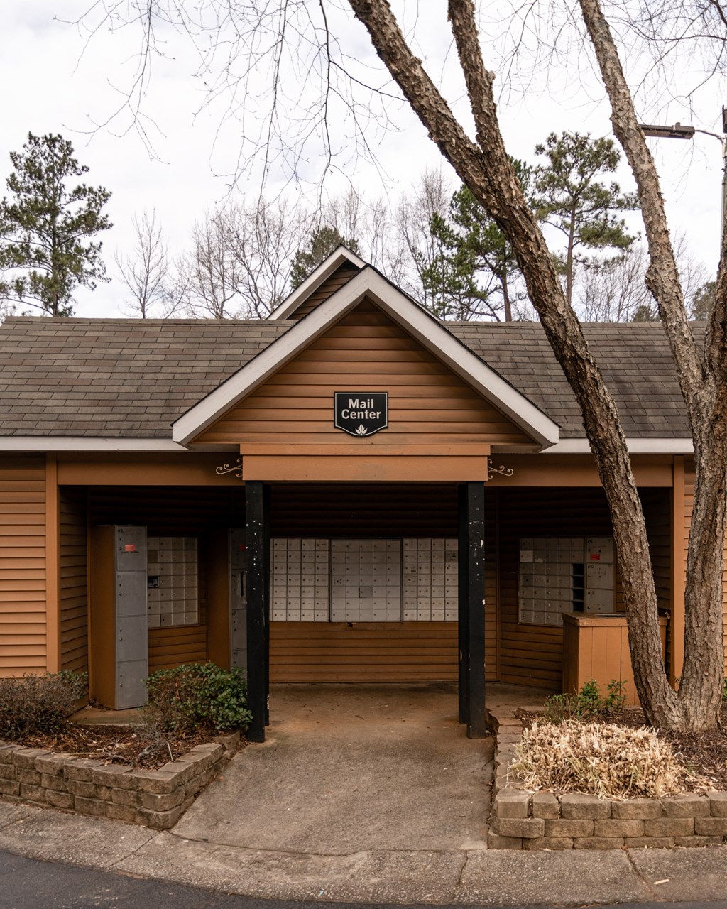 Resident mail center at Flats at River View apartments in Duluth, GA, near Lawrenceville.