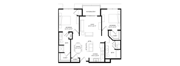 A black and white image of a house floor plan with a patio and balcony.